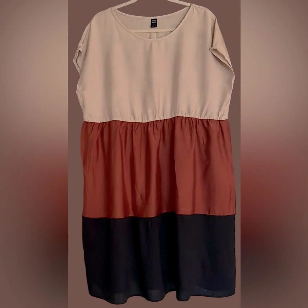 EMERY ROSE Navy/Rust/Tan Contrast Color A-Line Flare Dress, Size 2XL(16), EUC. - Picture 1 of 10